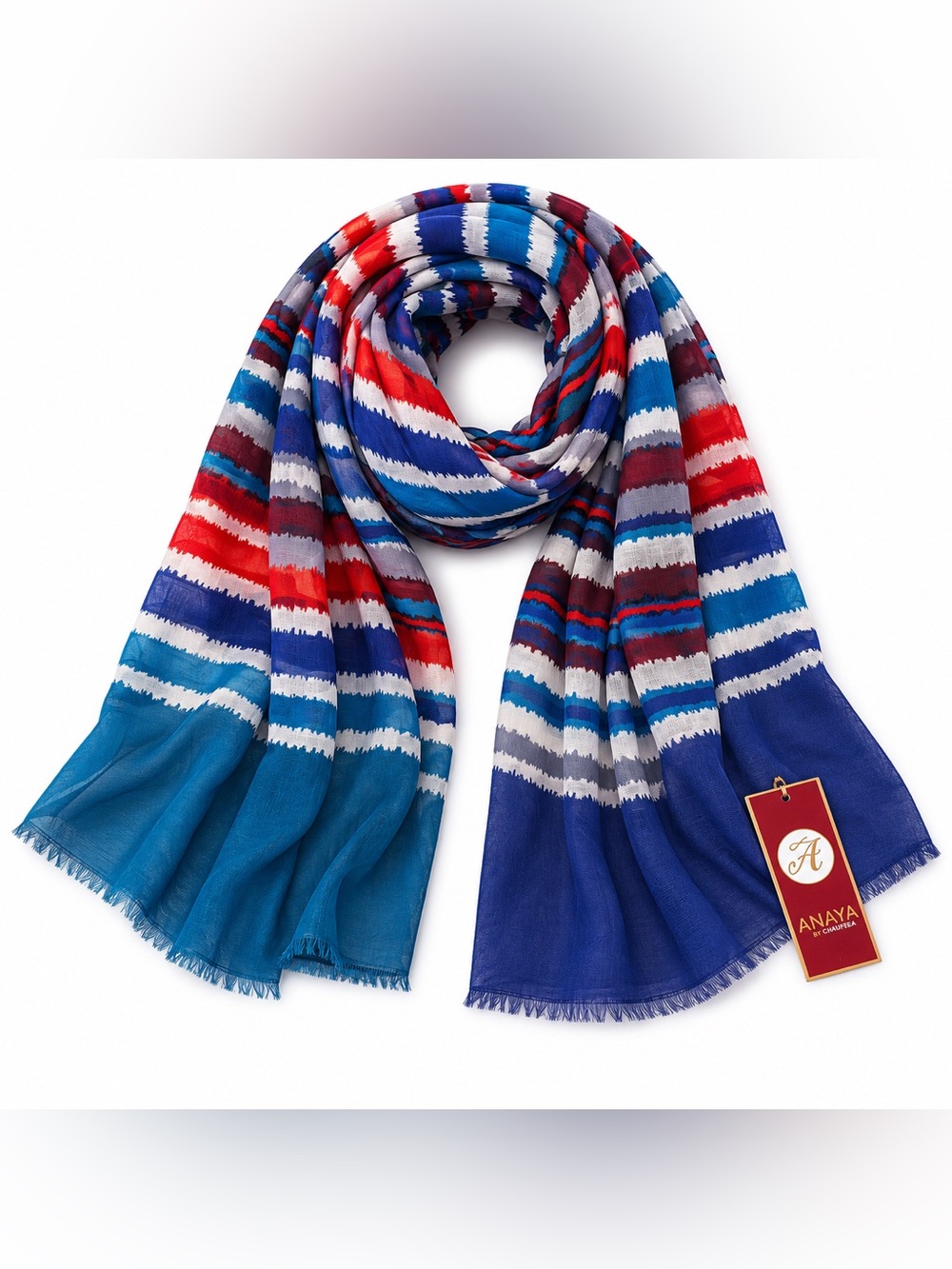 Multi-Stripe Scarf in Blue, Red & White